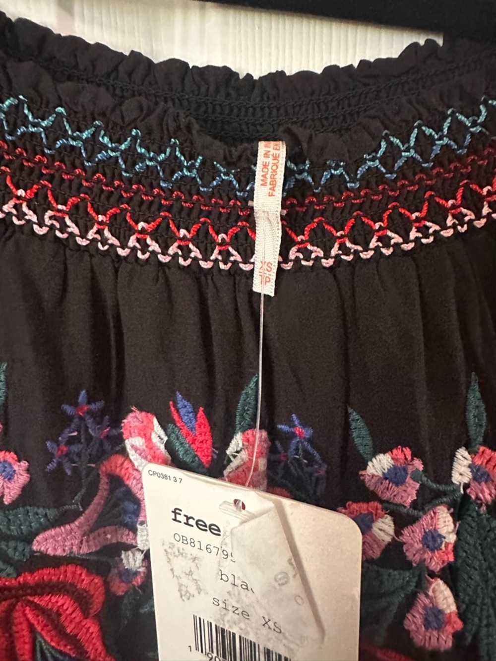 Free People Black Off-Shoulder Dress with Multicolor Floral Embroidery - Picture 7 of 8